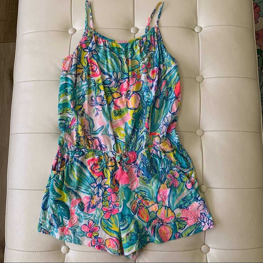 Girl’s Lilly Pulitzer Aleene Romper in Surf Gypsea
